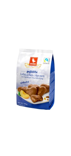 Chocolate Corações de Lebkuchen com Damasco 150g Weiss